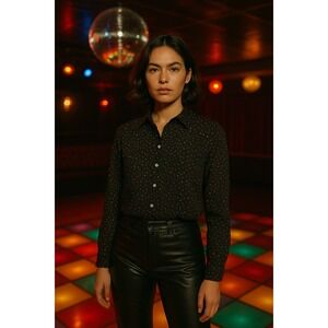 Levis Made in USA 70s Black Abstract Pop Art Speckled Button Down - Small